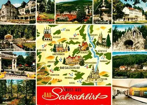 Bad Salzschlirf Badehof Springbrunnen Minigolfplatz Kurpensionen Wandelhalle Landkarte Kat. Bad Salzschlirf