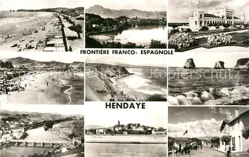 AK / Ansichtskarte Hendaye Pyrenees Atlantiques La Plage Vue generale Le Casino Les Falaises Les deux Jumeaux Poste Frontiere France Espagne Kat. Hendaye