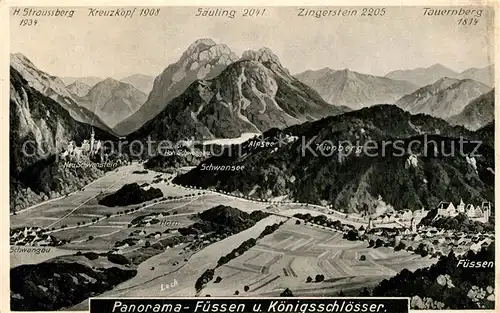 AK / Ansichtskarte Fuessen Allgaeu Koenigsschloesser mit Alpenpanorama Kat. Fuessen