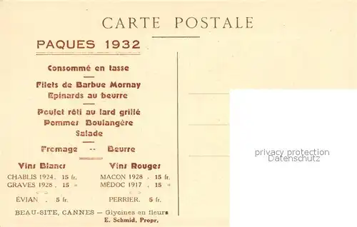 AK / Ansichtskarte Cannes Alpes Maritimes Hotel Restaurant Paques 1932 Kat. Cannes