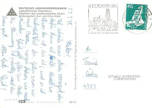 AK / Ansichtskarte Regensburg Jugendherberge Kat. Regensburg