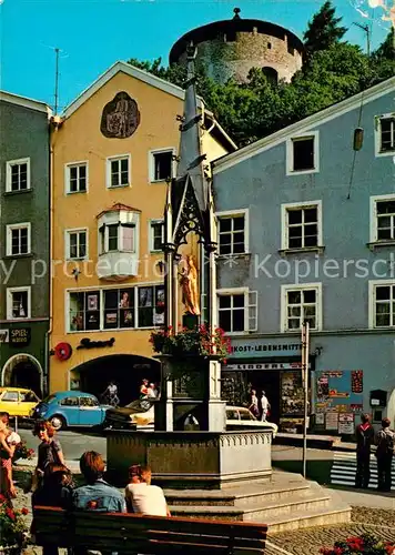AK / Ansichtskarte Kufstein Tirol Unterer Stadtplatz Marienbrunnen mit Kaiserturm mit Heldenorgel Kat. Kufstein