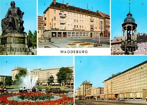 AK / Ansichtskarte Magdeburg Otto von Guericke Denkmal Alter Markt Magdeburger Reiter Wilhelm Pieck Allee Hotel Interntional Kat. Magdeburg