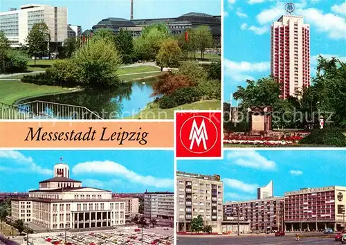 AK / Ansichtskarte Leipzig Schwanenteich mit Interhotel Stadt Leipzig und Hauptbahnhof Wohnhochhaus Opernhaus Bayrischer Platz Kat. Leipzig