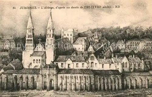 AK / Ansichtskarte Jumieges Abbaye d apres un dessin de 1702 Kuenstlerkarte Kat. Jumieges