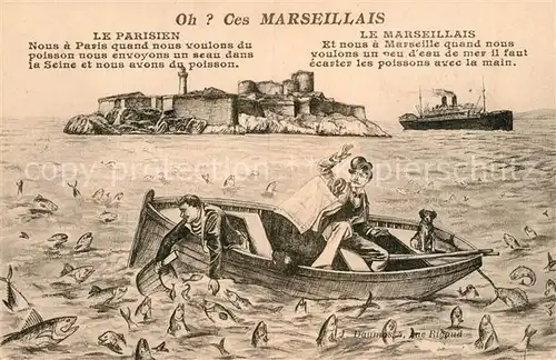 AK / Ansichtskarte Marseille Bouches du Rhone Ile Bateau Pecheurs Dessin Kuenstlerkarte