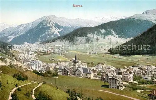 AK / Ansichtskarte Davos GR Gesamtansicht mit Alpenpanorama Kat. Davos