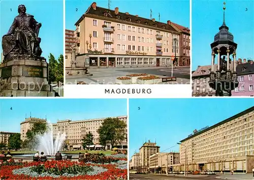 AK / Ansichtskarte Magdeburg Otto von Guericke Denkmal Alter Markt Magdeburger Reiter Wilhelm Pieck Allee Hotel International Kat. Magdeburg