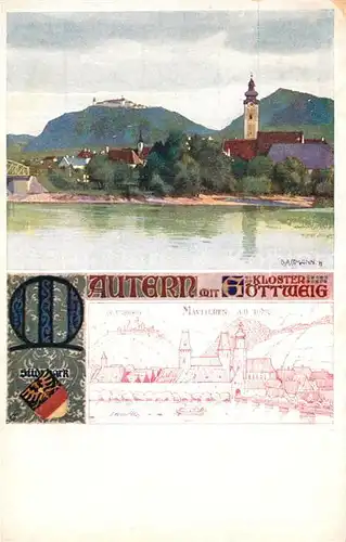 AK / Ansichtskarte Mautern Donau mit Kloster Goettweig Wappen Kuenstlerkarte Verlag des Vereins Suedmark Karte Nr 190 Kat. Mautern an der Donau