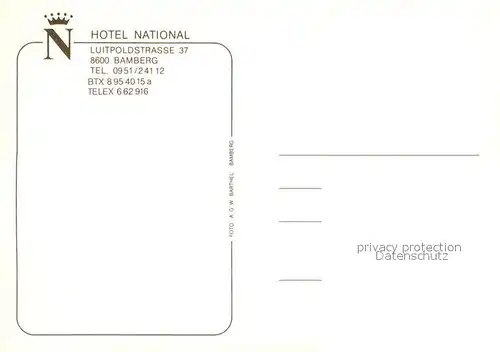 AK / Ansichtskarte Bamberg Hotel National Gastraeume Kat. Bamberg