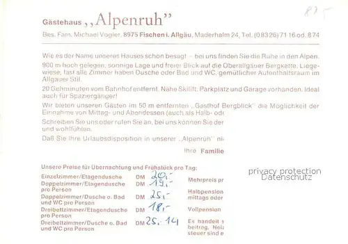 AK / Ansichtskarte Maderhalm Gaestehaus Alpenruh Gaststube Panorama Kat. Fischen i.Allgaeu