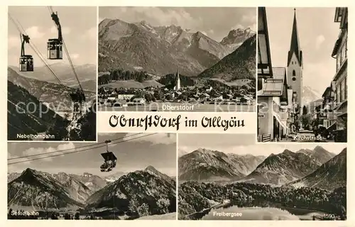 AK / Ansichtskarte Oberstdorf Nebelhornbahn Kirchstrasse Freibergsee Sesselbahn Kat. Oberstdorf