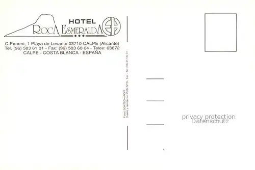 AK / Ansichtskarte Calpe Hotel Roca Esmeralda Kat. Alicante