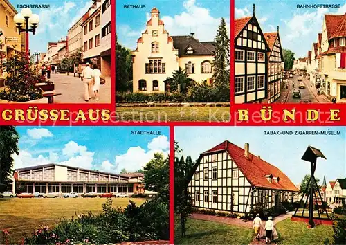 AK / Ansichtskarte Buende Westfalen Bahnhofstrasse Rathaus Eschstrasse Stadthalle Tabak  und Zigarren Museum