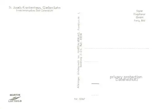 AK / Ansichtskarte Giessen Lahn Fliegeraufnahme Sankt Josefs Krankenhaus Kat. Giessen