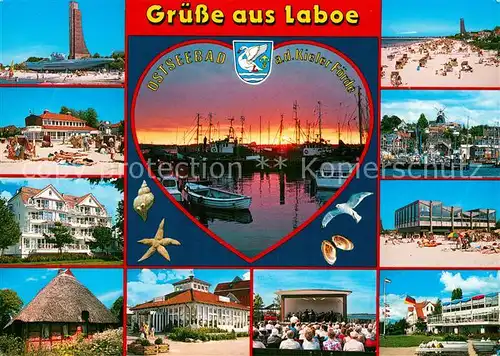AK / Ansichtskarte Laboe Marine Ehrenmal Strand Hafen Kurkonzert Reethaus Kat. Laboe
