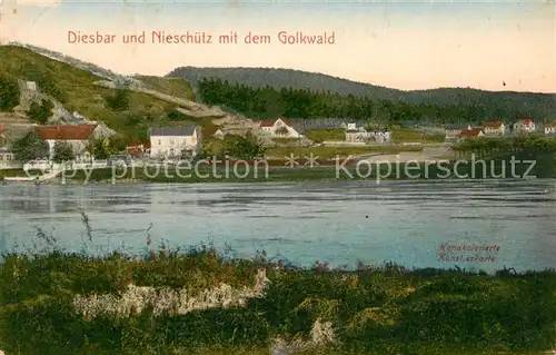 AK / Ansichtskarte Diesbar Seusslitz und Nieschuetz mit dem Golkwald Elbe handkolorierte Kuenstlerkarte Kat. Nuenchritz