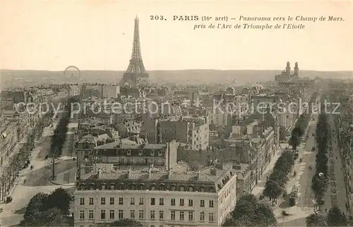 AK / Ansichtskarte Paris Panorama vers le Champ de Mars pris de l Arc de Triomphe de l Etoile Kat. Paris