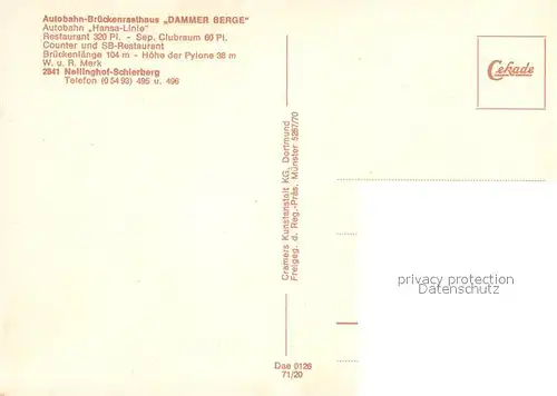 AK / Ansichtskarte Nellinghof Schierberg Autobahn Brueckenrasthaus Dammer Berge Kat. Neuenkirchen Voerden