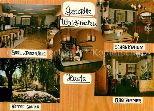 AK / Ansichtskarte Haste Wunstorf Gaststaette Waldfrieden Bar Kaffee Garten Schankraum Gastzimmer Kat. Haste