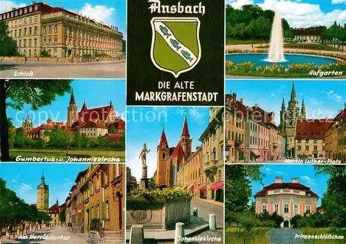 AK / Ansichtskarte Ansbach Mittelfranken Hofgarten Schloss Martin Luther Platz Gumbertus Johanneskirche  Kat. Ansbach
