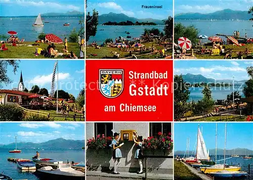 AK / Ansichtskarte Gstadt Chiemsee Fraueninsel See Hafen Teilansicht Strandbad Kat. Gstadt a.Chiemsee
