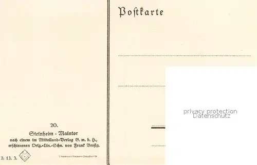 AK / Ansichtskarte Steinheim Main Maintor nach Original Linolschnitt von Frank Brosig Kuenstlerkarte Kat. Hanau