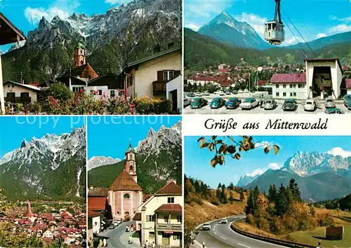 AK / Ansichtskarte Mittenwald Bayern Ortsansichten Seilbahn Kirchen Panorama Kat. Mittenwald