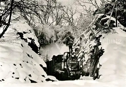 AK / Ansichtskarte Lokomotive  2 Harzbahn Winter Felsschlucht Drahtzug Kat. Eisenbahn