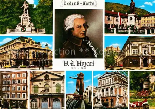 AK / Ansichtskarte Mozart Wolfgang Amadeus Staatsoper Wien Festspielhaus Salzburg Geburtshaus Papageno Tor  Kat. Komponist