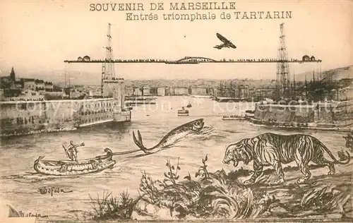 AK / Ansichtskarte Marseille Bouches du Rhone Entree triomphale de Tartarin Transpordeuer Sardine Dessin Kuenstlerkarte