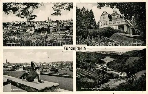 AK / Ansichtskarte Luedenscheid Gesamtansicht Parkhaus Panorama Blick vom langen Nacken Ehrenmal Statue Kat. Luedenscheid