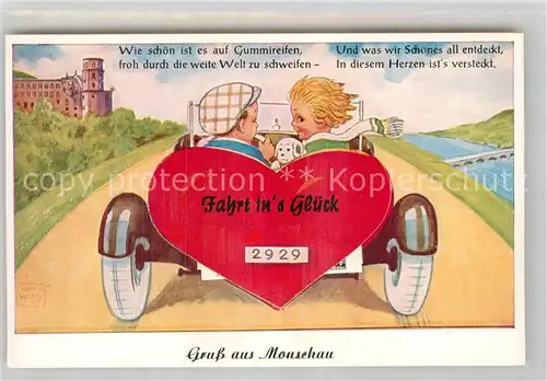 AK / Ansichtskarte Monschau "Fahrt ins Glueck" Paar im Automobil Herz Kat. Monschau