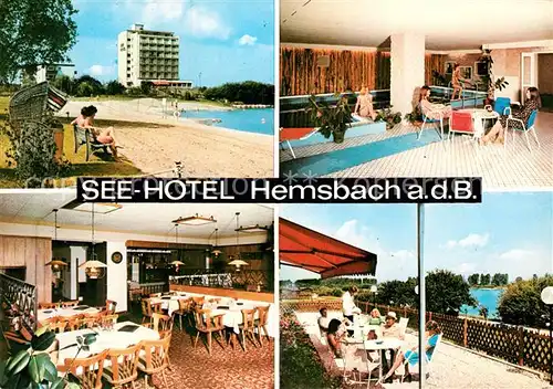 AK / Ansichtskarte Hemsbach Bergstrasse See Hotel Strand Hallenbad Gaststube Terrasse Kat. Hemsbach