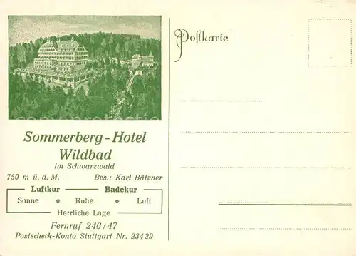 AK / Ansichtskarte Wildbad Schwarzwald Sommerberg Hotel Panorama Kat. Bad Wildbad
