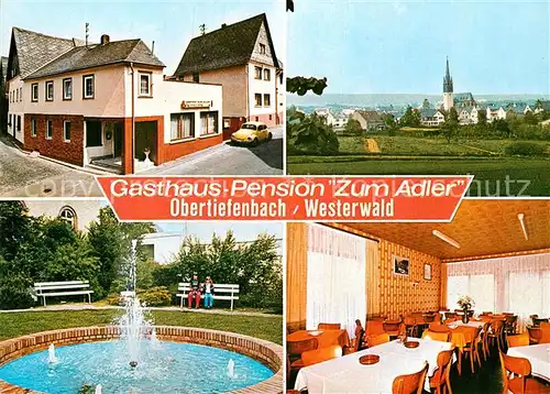 AK / Ansichtskarte Obertiefenbach Oberlahnkreis Gasthaus Pension Zum Adler Gaststube Brunnen Ortsblick Kat. Beselich