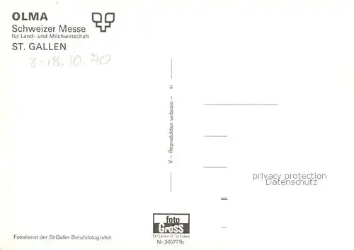 AK / Ansichtskarte St Gallen SG OLMA Schweizer Messe fuer Land und Milchwirtschaft Details Kat. St Gallen