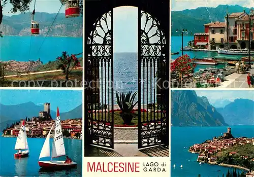 AK / Ansichtskarte Malcesine Lago di Garda Seilbahn Schloss Portal Hafenpartie Panorama Kat. Malcesine