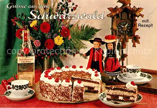 AK / Ansichtskarte Lebensmittel Rezept Schwarzwaelder Kirschtorte Kuckucksuhr  Kat. Lebensmittel