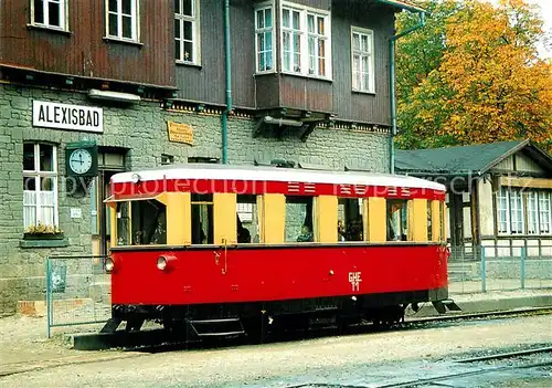 AK / Ansichtskarte Strassenbahn Selketalbahn Diesel Triebwagen VT 187001 Bahnhof Alexisbad  Kat. Strassenbahn