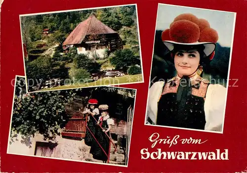 AK / Ansichtskarte Trachten Schwarzwald Schwarzwaldhaus Bollenhut  Kat. Trachten