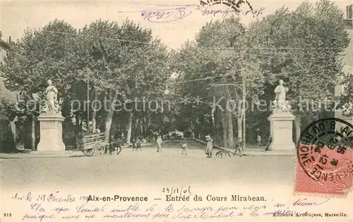 AK / Ansichtskarte Aix en Provence Entree du Cours Mirabeau Statue Monument Kat. Aix en Provence