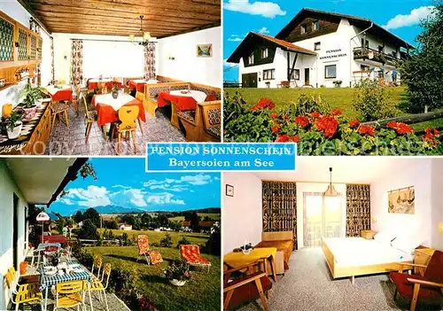 AK / Ansichtskarte Bayersoien Oberammergau Pension Sonnenschein Gastraum Terrasse Gaestezimmer Kat. Oberammergau