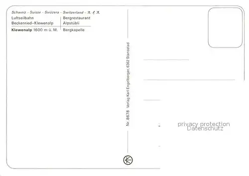 AK / Ansichtskarte Klewenalp Luftseilbahn Beckenried Bergrestaurant Alpstuebli Bergkapelle