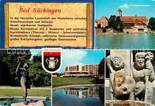 AK / Ansichtskarte Bad Saeckingen Fridolinsmuenster Trompeter Denkmal Kurklinik Narrenbrunnen Kat. Bad Saeckingen