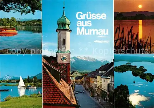 AK / Ansichtskarte Murnau Staffelsee Partien am Staffelsee Kirchturm Fliegeraufnahme