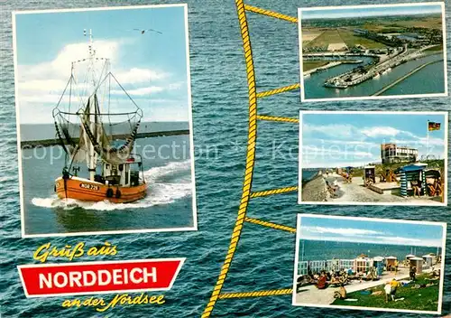 AK / Ansichtskarte Norddeich Ostfriesland Fischerboot Strandkoerbe  Kat. Norden