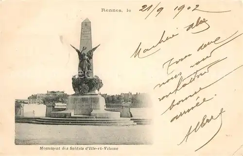 AK / Ansichtskarte Rennes Monument des Soldats d`Ille et Vilaine Kat. Rennes