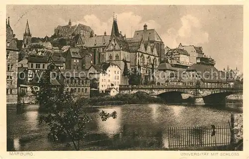 AK / Ansichtskarte Marburg Lahn Universitaet mit Schloss Lahnbruecke Kat. Marburg