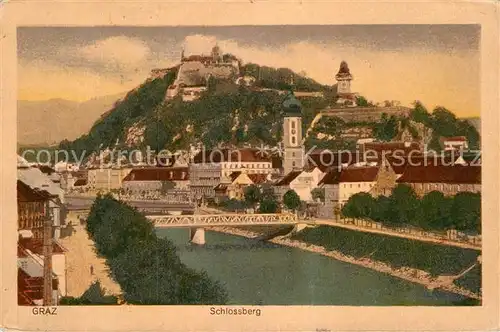 AK / Ansichtskarte Graz Steiermark Mur Bruecke Blick zum Schlossberg Kat. Graz